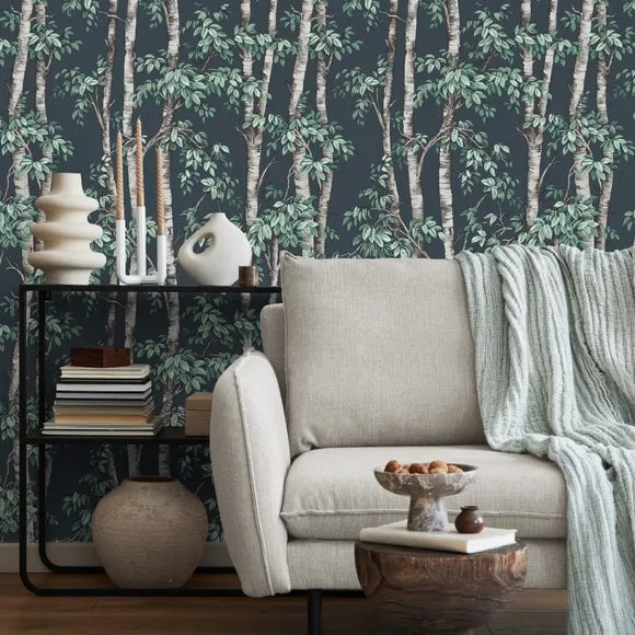 Tree Trunk Wallpaper Roll - Navy