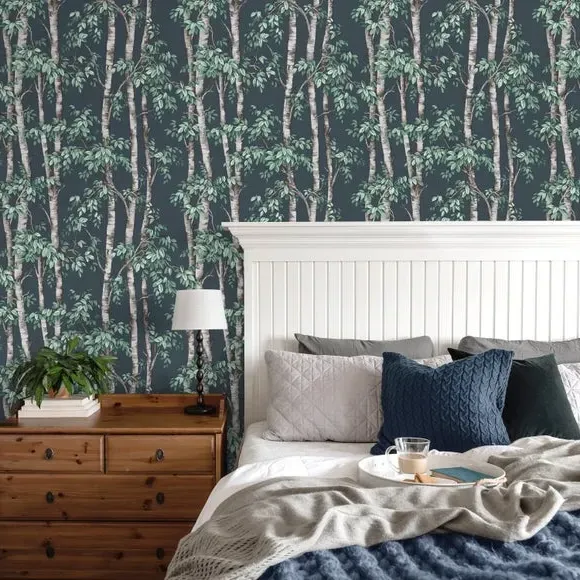 Tree Trunk Wallpaper Roll - Navy