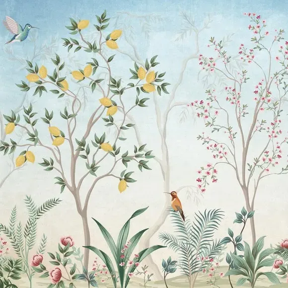 Tree Wall Mural with Birds - Blue
