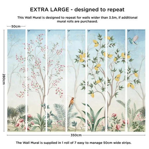 Tree Wall Mural with Birds - Blue