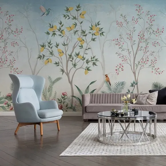 Tree Wall Mural with Birds - Blue