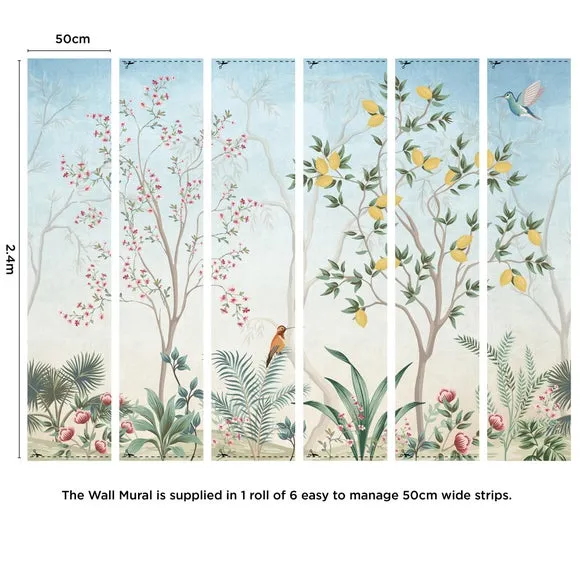 Tree Wall Mural with Birds - Blue