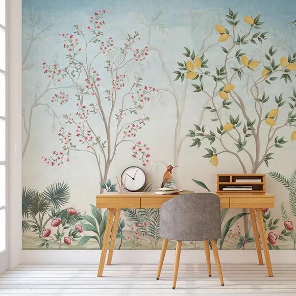 Tree Wall Mural with Birds - Blue image