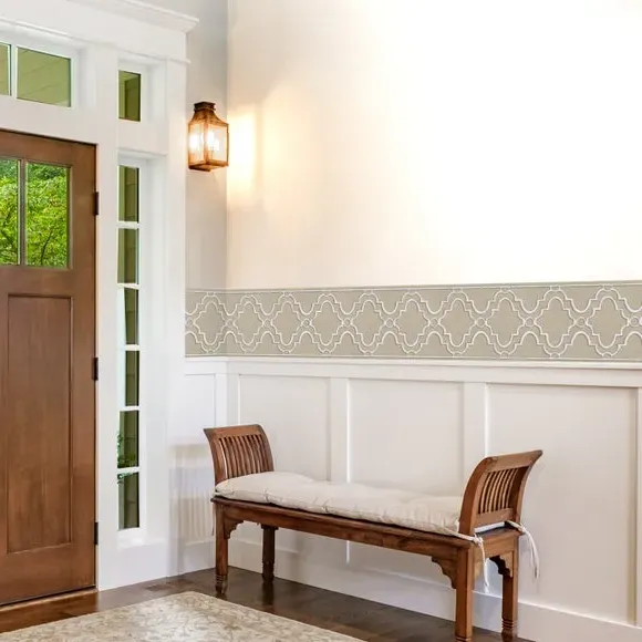 Trellis Wallpaper Border - Beige, Non-Woven