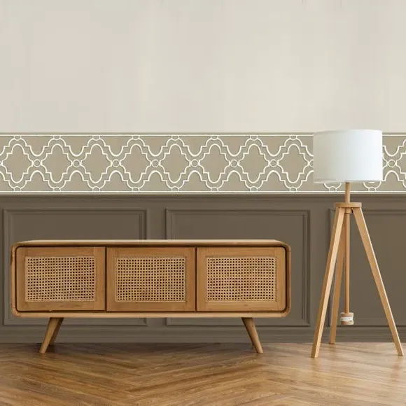 Trellis Wallpaper Border - Beige, Non-Woven image