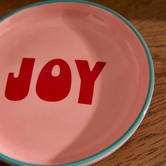 Trinket Dish with Retro Design - Pink, Ceramic