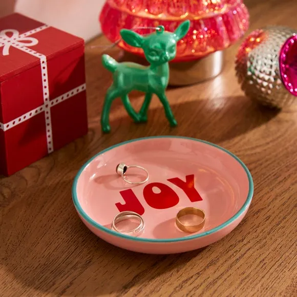Trinket Dish with Retro Design - Pink, Ceramic