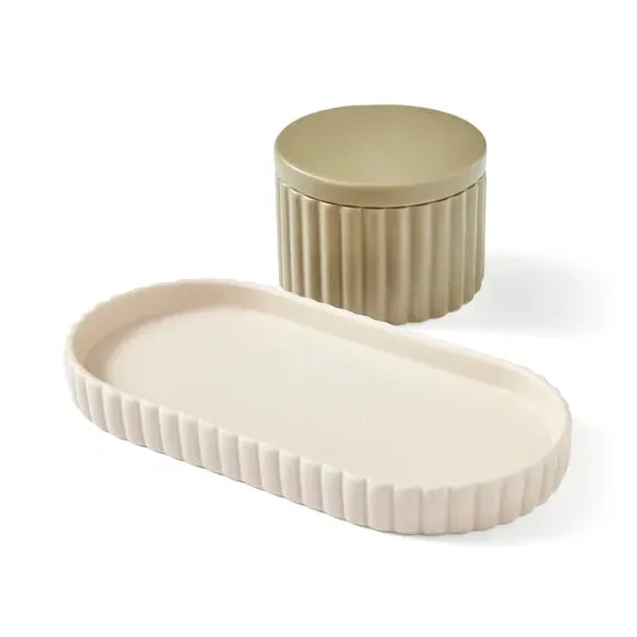 Trinket Set with Ribbed Design - Olive, Ceramic
