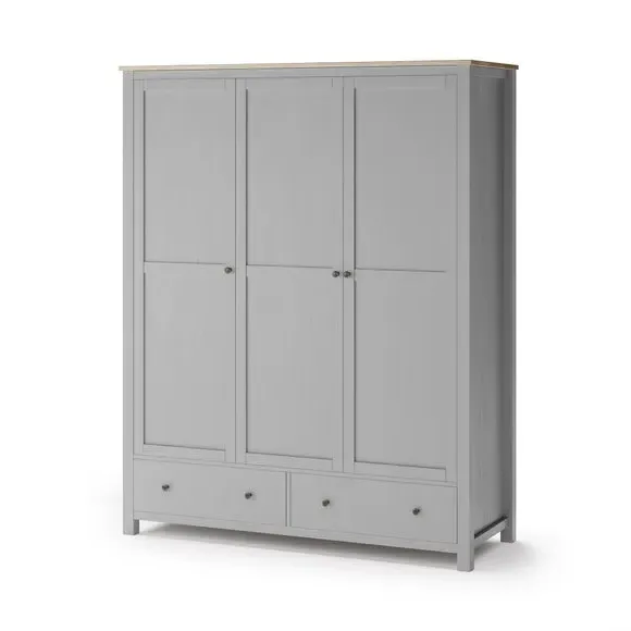 Triple Wardrobe with Drawers - Grey