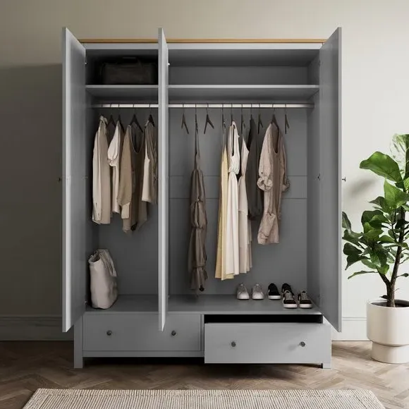 Triple Wardrobe with Drawers - Grey