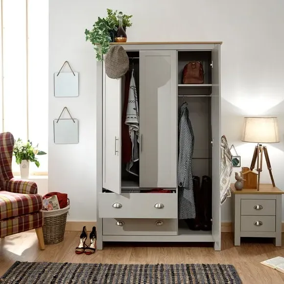 Triple Wardrobe with Drawers - Grey, Foiled
