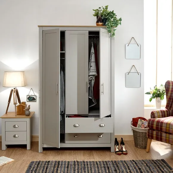 Triple Wardrobe with Drawers - Grey, Foiled