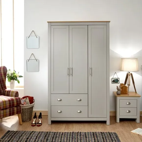 Triple Wardrobe with Drawers - Grey, Foiled