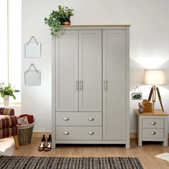 Triple Wardrobe with Drawers - Grey, Foiled image