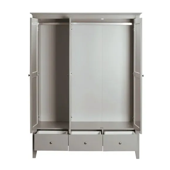 Triple Wardrobe with Drawers - Grey