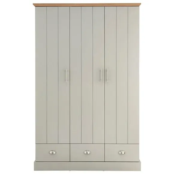 Triple Wardrobe with Drawers - Grey, Oak Effect