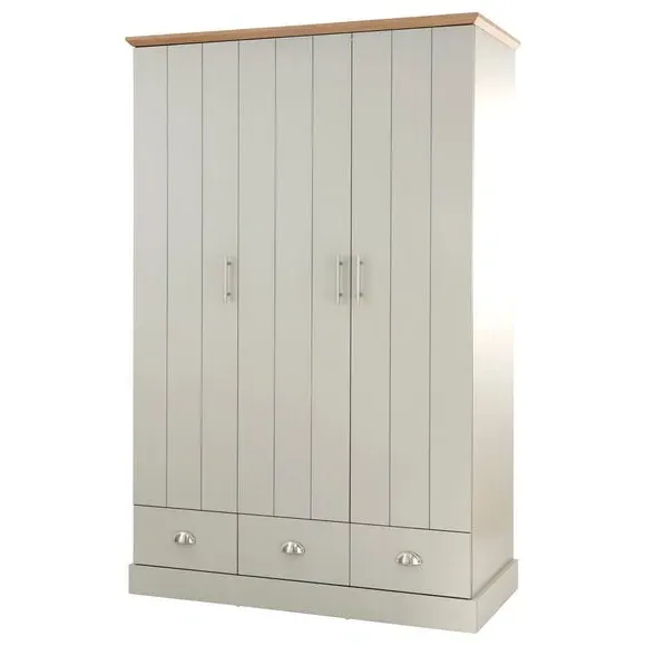 Triple Wardrobe with Drawers - Grey, Oak Effect