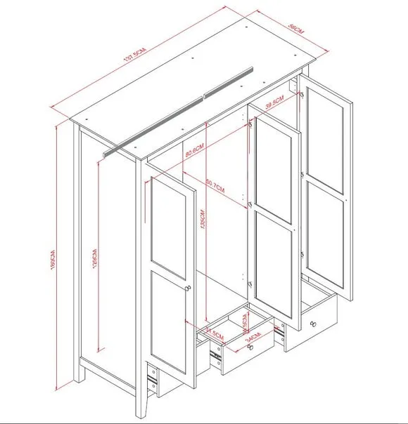 Triple Wardrobe with Drawers - Navy