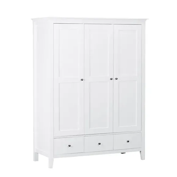 Triple Wardrobe with Drawers - White