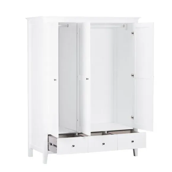 Triple Wardrobe with Drawers - White