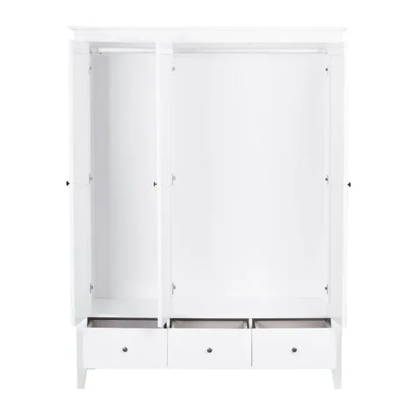 Triple Wardrobe with Drawers - White