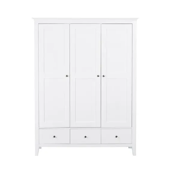 Triple Wardrobe with Drawers - White