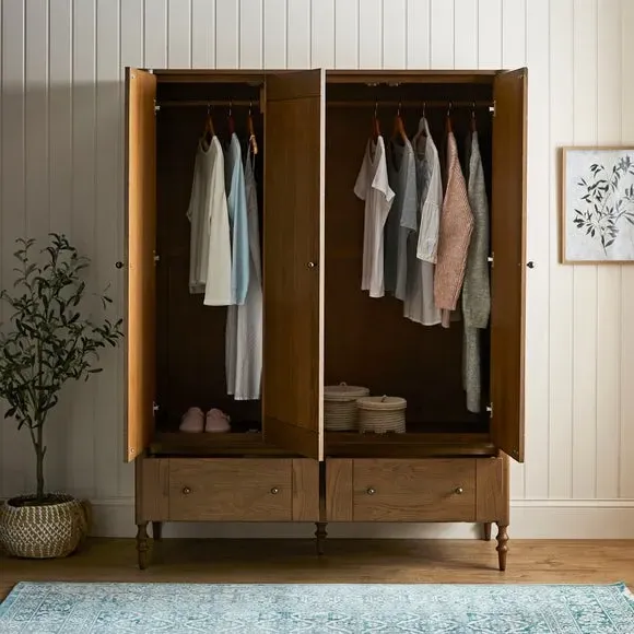 Triple Wardrobe with Rails - Light Oak, Wood