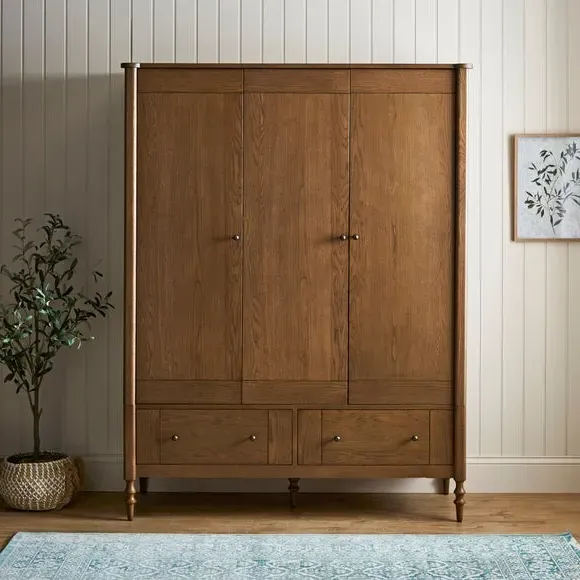 Triple Wardrobe with Rails - Light Oak, Wood image