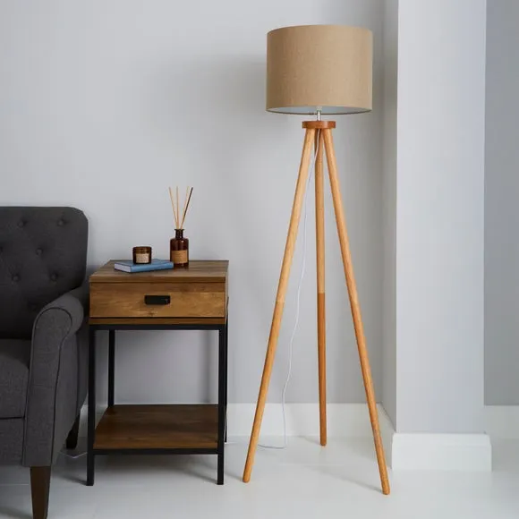 Tripod Floor Lamp with Chunky Legs - Natural Wood