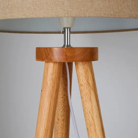 Tripod Floor Lamp with Chunky Legs - Natural Wood