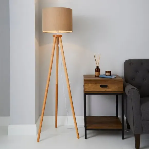 Tripod Floor Lamp with Chunky Legs - Natural Wood image