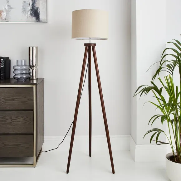 Tripod Floor Lamp with Chunky Legs - Walnut Wood