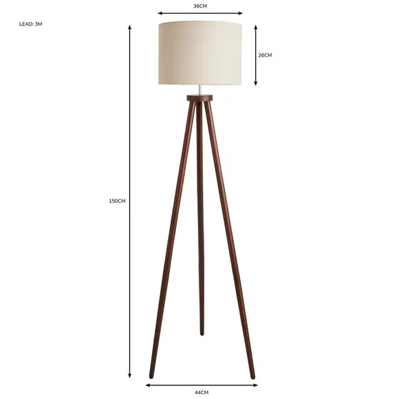 Tripod Floor Lamp with Chunky Legs - Walnut Wood