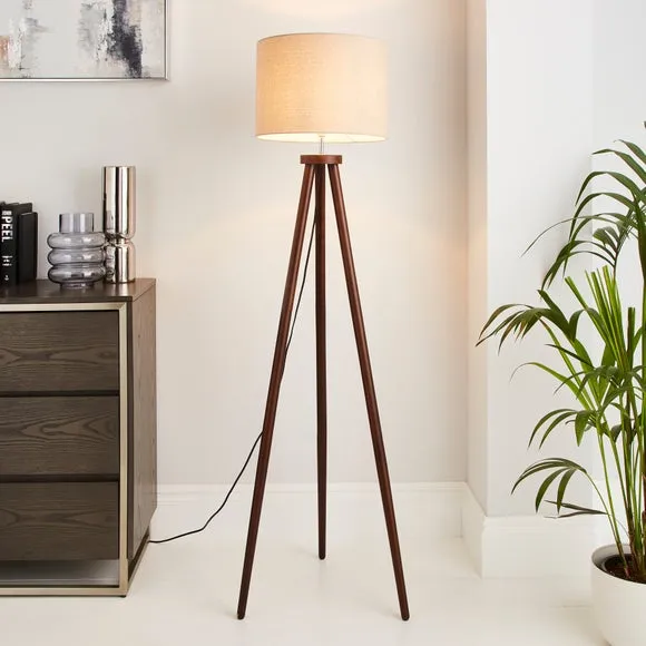 Tripod Floor Lamp with Chunky Legs - Walnut Wood