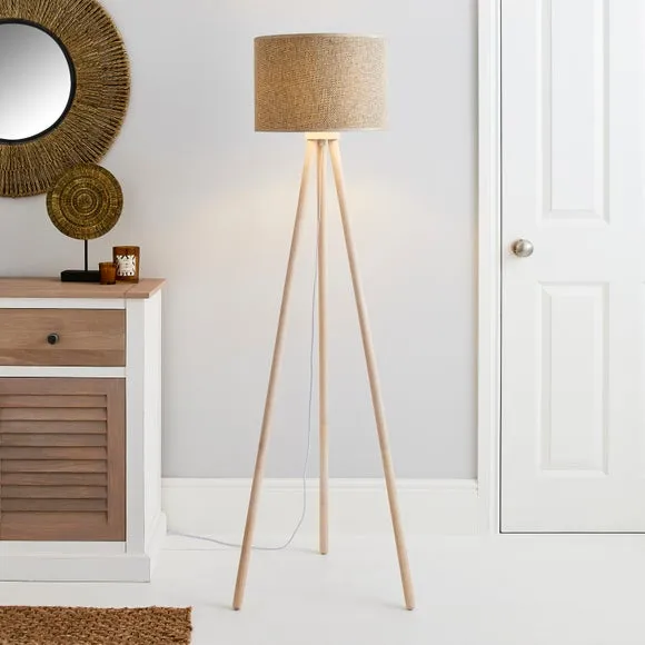 Tripod Floor Lamp with Drum Shade - Natural, Wood image