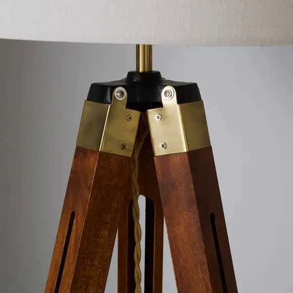 Tripod Floor Lamp with Linen Shade - Dark Wood
