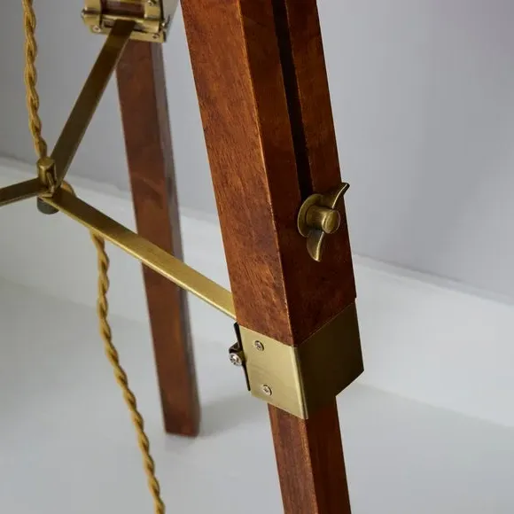 Tripod Floor Lamp with Linen Shade - Dark Wood