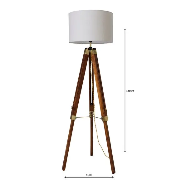 Tripod Floor Lamp with Linen Shade - Dark Wood