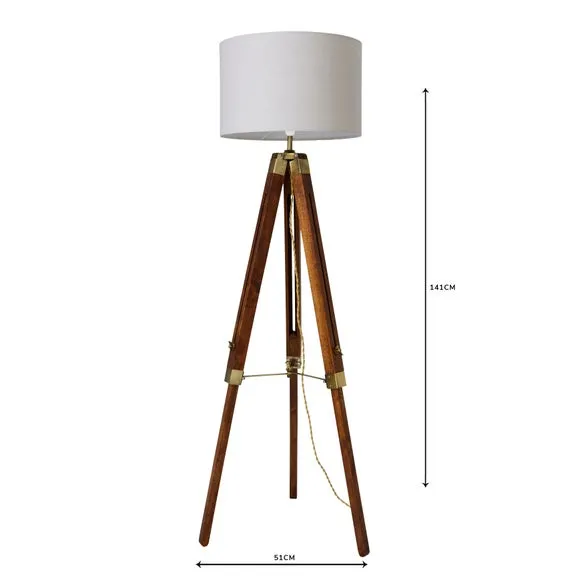 Tripod Floor Lamp with Linen Shade - Dark Wood