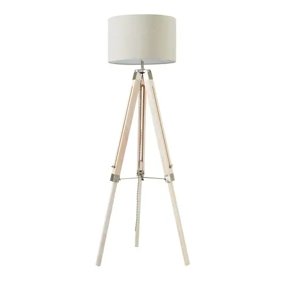 Tripod Floor Lamp with Linen Shade - Light Wood