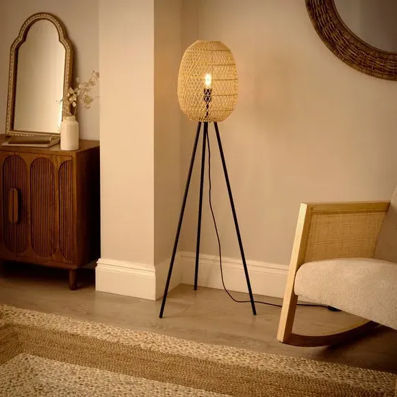 Tripod Floor Lamp with Rattan Shade - Natural