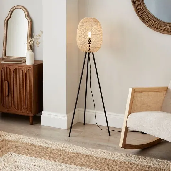 Tripod Floor Lamp with Rattan Shade - Natural image