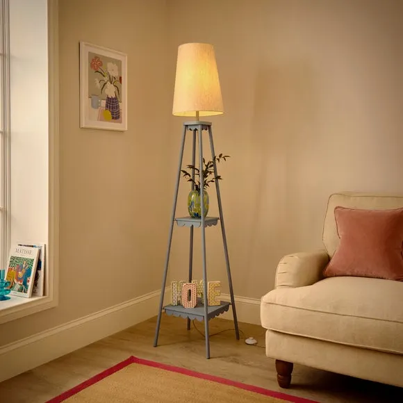 Tripod Floor Lamp with Shelves - Blue, Metal