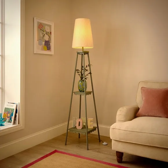 Tripod Floor Lamp with Shelves - Green, Metal