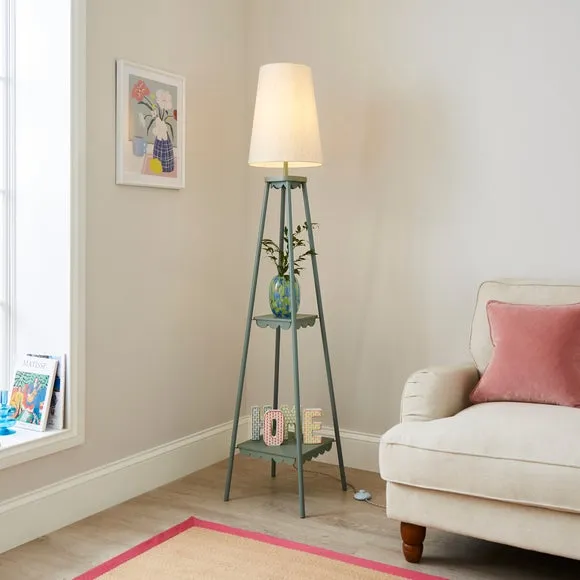 Tripod Floor Lamp with Shelves - Green, Metal