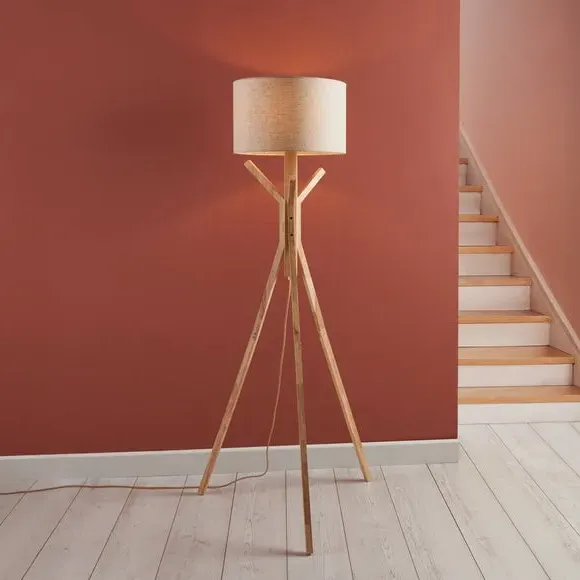 Tripod Floor Lamp with Switch - Wood image