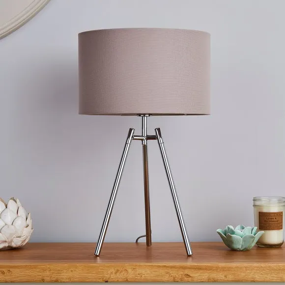 Tripod Table Lamp - Grey, Chrome Metal