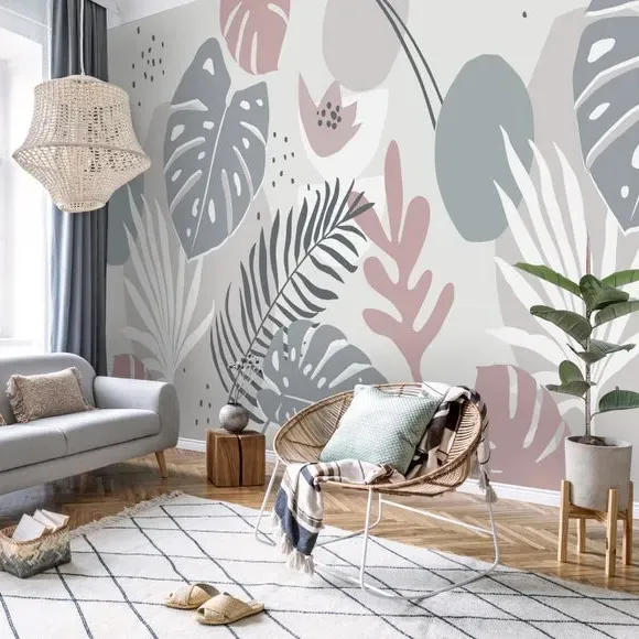 Tropical Abstract Wall Mural - Grey