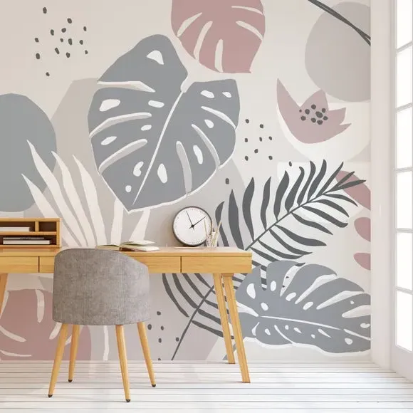 Tropical Abstract Wall Mural - Grey