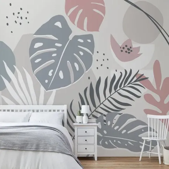 Tropical Abstract Wall Mural - Grey